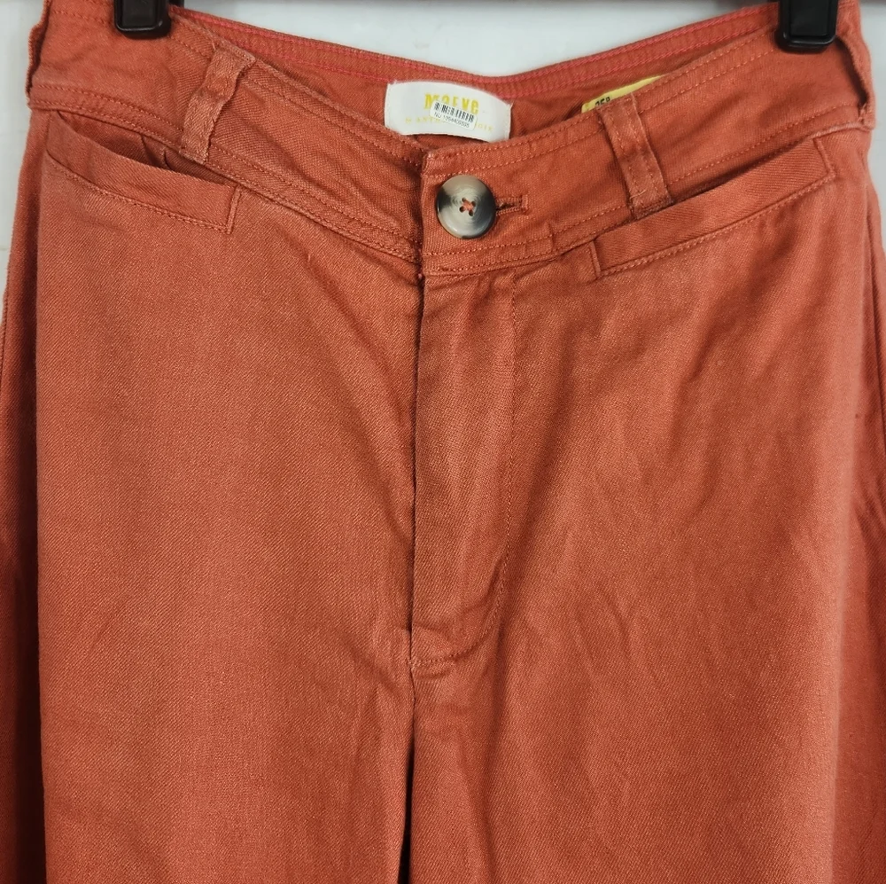 Maeve Anthropologie Ettie Linen Edition Wide Leg Crop Pants Rust High Rise 25P - Picture 4 of 15